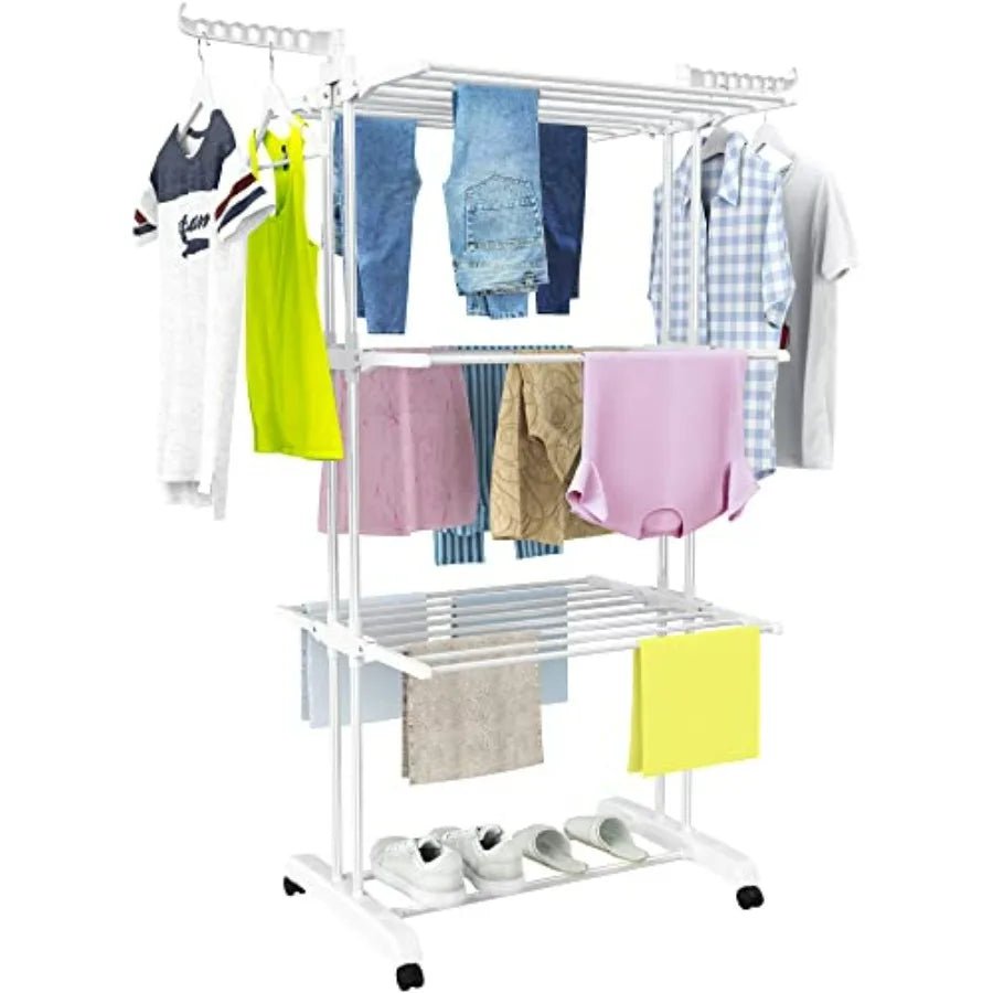 Large 4-Tier Foldable Clothes Drying Rack with Side Wings for Indoor & Outdoor Laundry