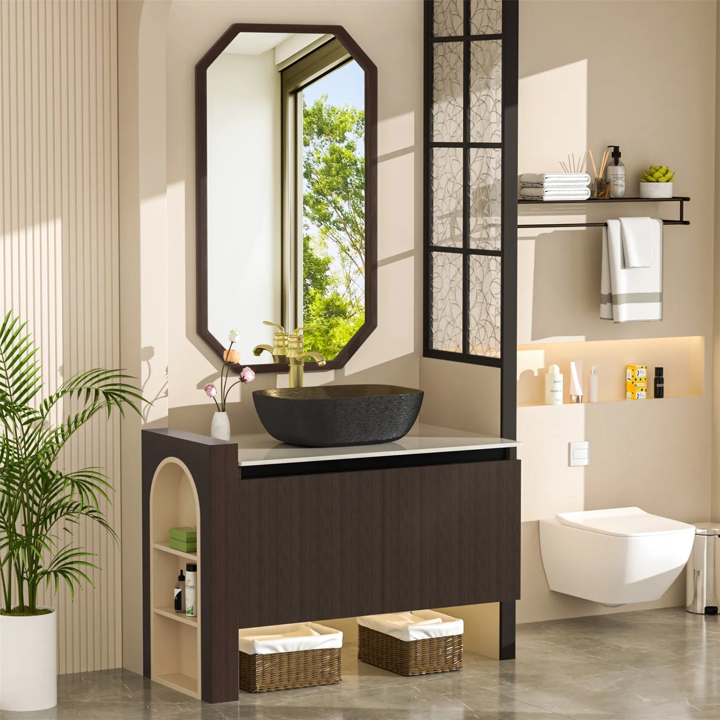 Floating Vanity Bathroom with Sink Combo, Wall Mounted Modern Vanity, Bathroom Cabinet Vanity with Sink Ceramic Basin Faucet