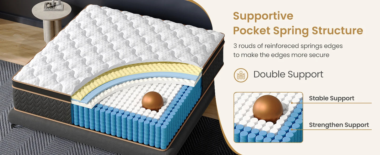 BedStory 10'' Hybrid Mattress, Twin/Full/King/Queen Size Mattress, Gel Memory Foam & Pocket Springs, Manufactured in USA