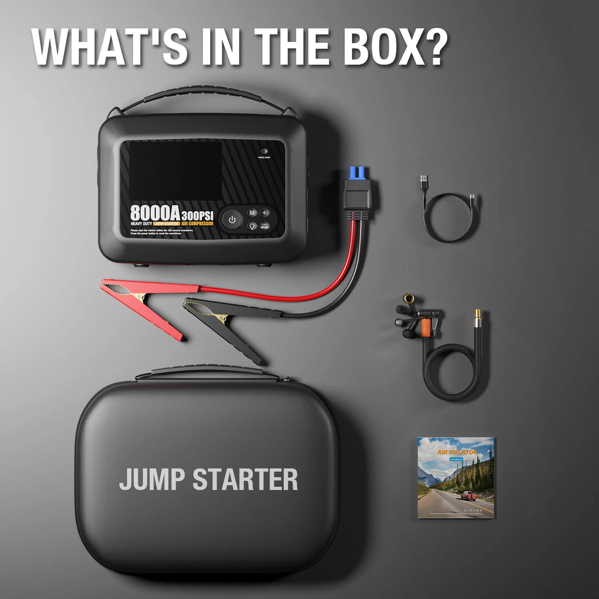 Heavy-Duty Car Jump Starter with Air Compressor | Portable Emergency Power Pack