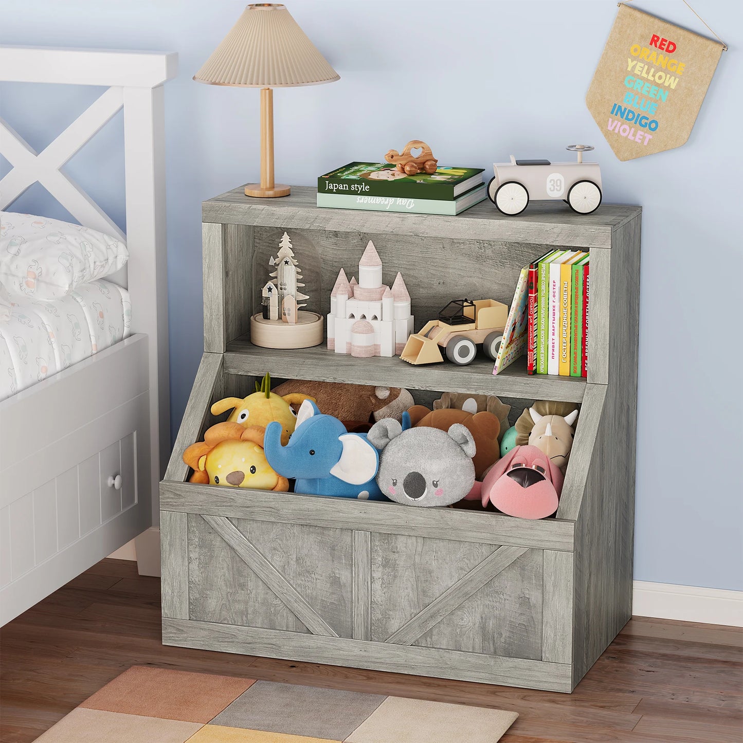 Kids Bookcase Toy Storage Organizer Cabinet Children Bookcase Wooden Toy Storage Cabinet for Playroom Nursery Hallway School