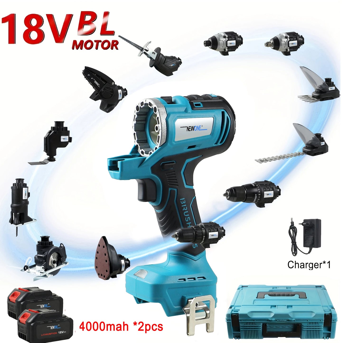18V Brushless Multifunction Tool Combo Kit 12 in 1, Include 12 Attachment: Drill, Impatct Drill, Chainsaw