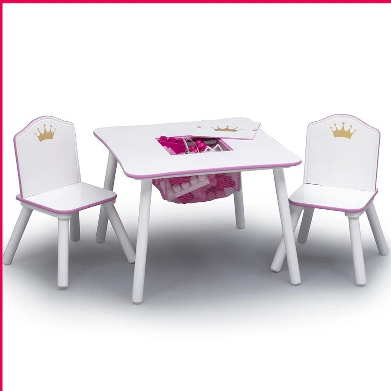 Kids Princess Crown Table and Chair Set with Storage Durable Wood Ideal Art Tea Parties and Playtime
