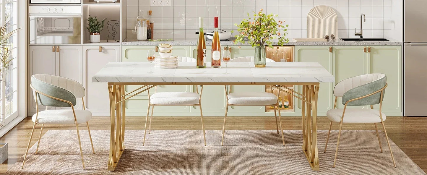 Modern Dining Table, 63" Large Kitchen Table for 4-6 People, Unique Rectangular Dinner Table Kitchen & Dining Room Furniture