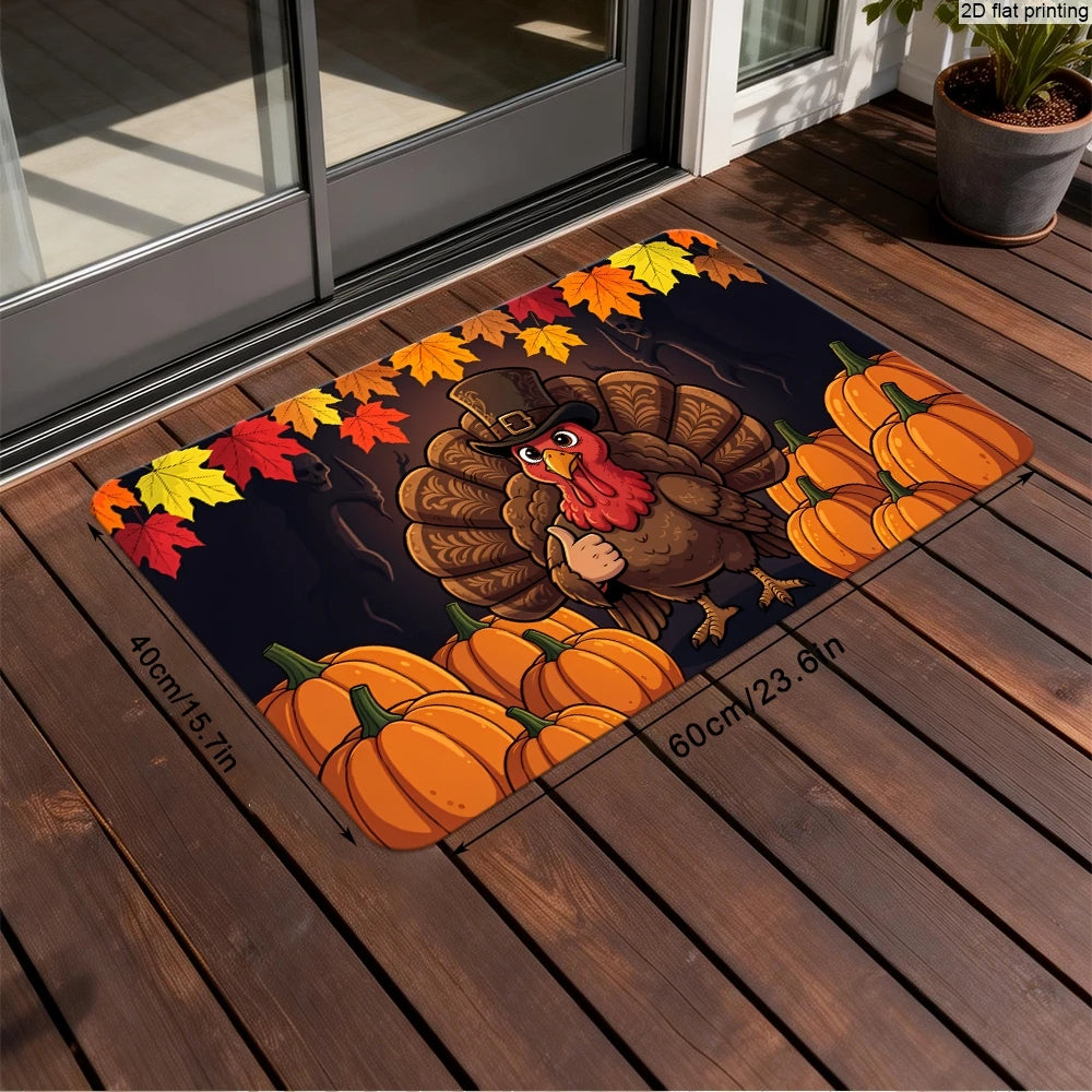 Thanksgiving Kitchen Runner Rug. Pumpkin, Turkey & Fall Leaves Non-Slip Floor Runner for Autumn Harvest Home Décor