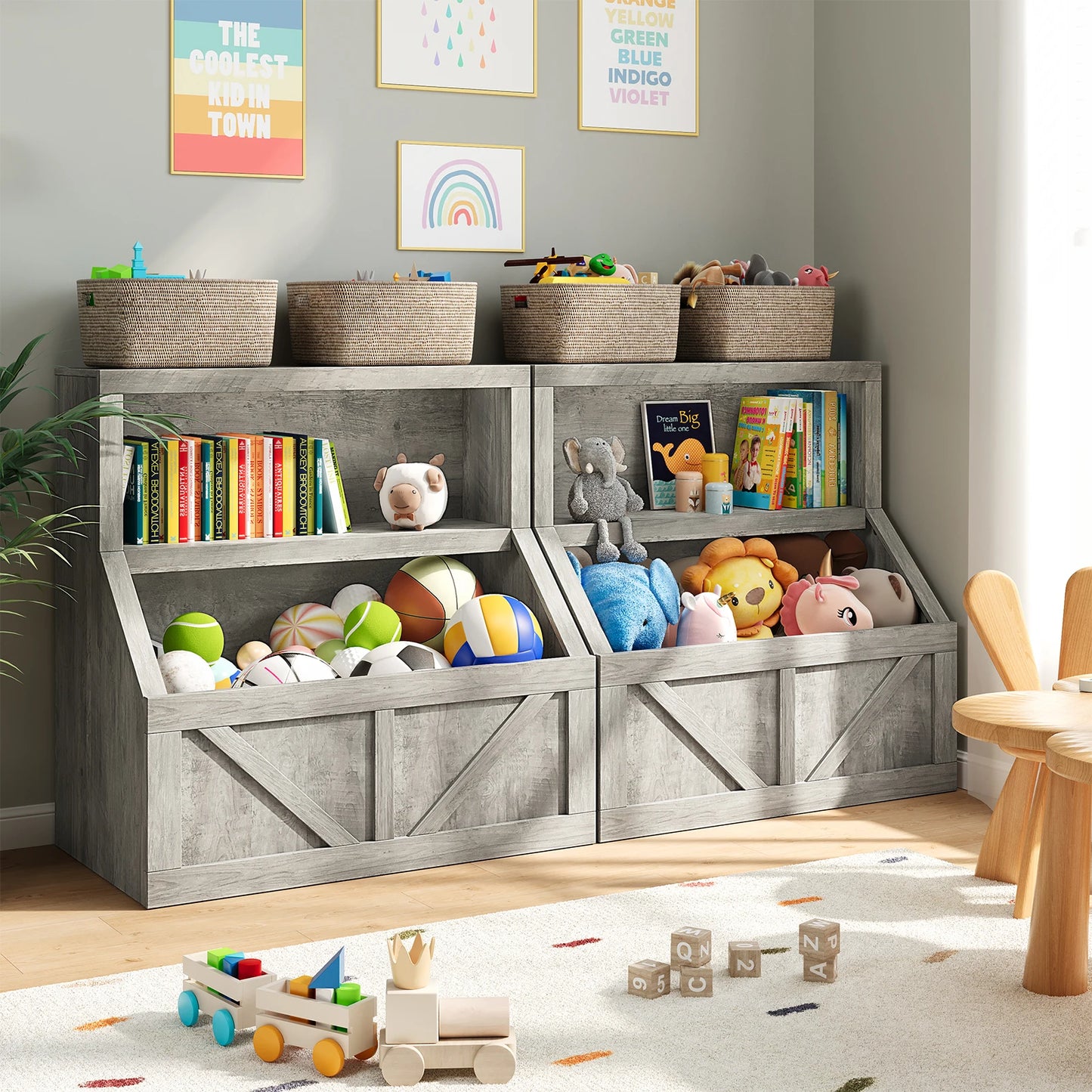 Kids Bookcase Toy Storage Organizer Cabinet Children Bookcase Wooden Toy Storage Cabinet for Playroom Nursery Hallway School