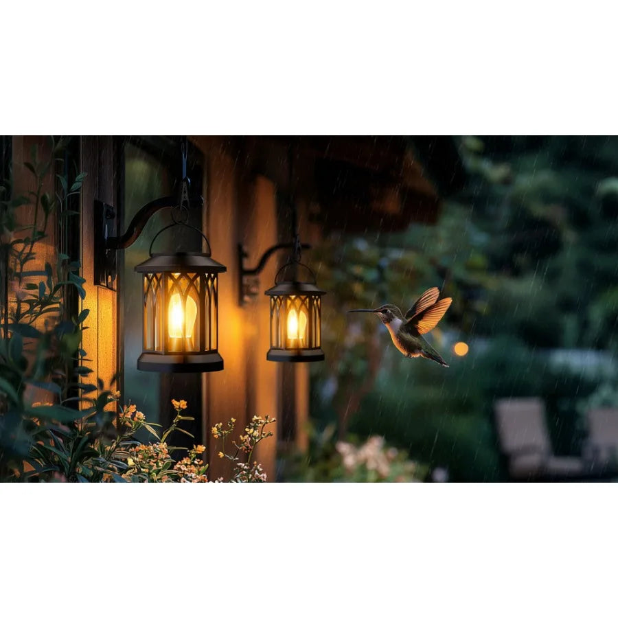 2-Pack Waterproof Solar Hanging Lanterns for Outdoor Patio, Garden, Porch & Pathway Decorative LED Lights