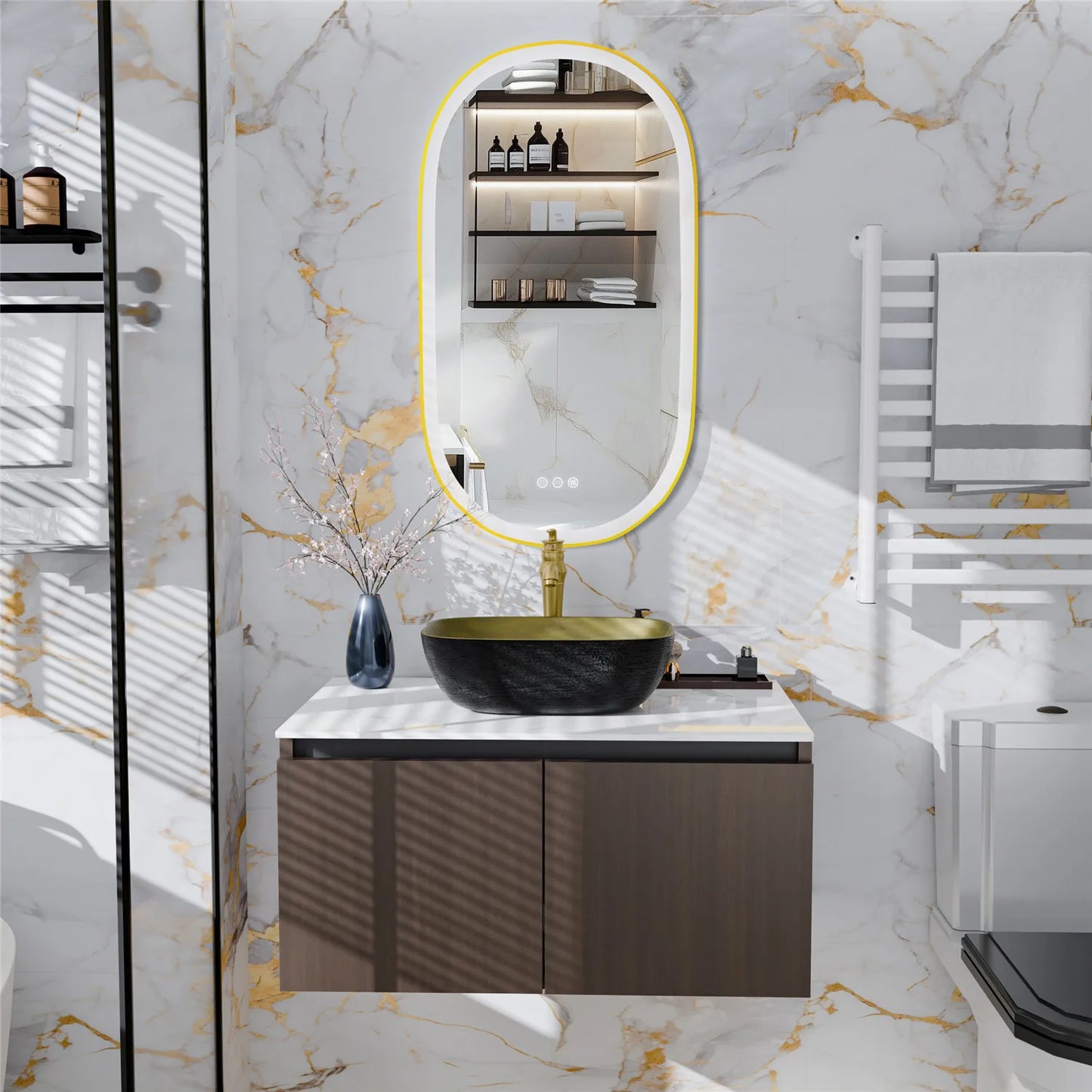 Floating Vanity Bathroom with Sink Combo, Wall Mounted Modern Vanity, Bathroom Cabinet Vanity with Sink Ceramic Basin Faucet