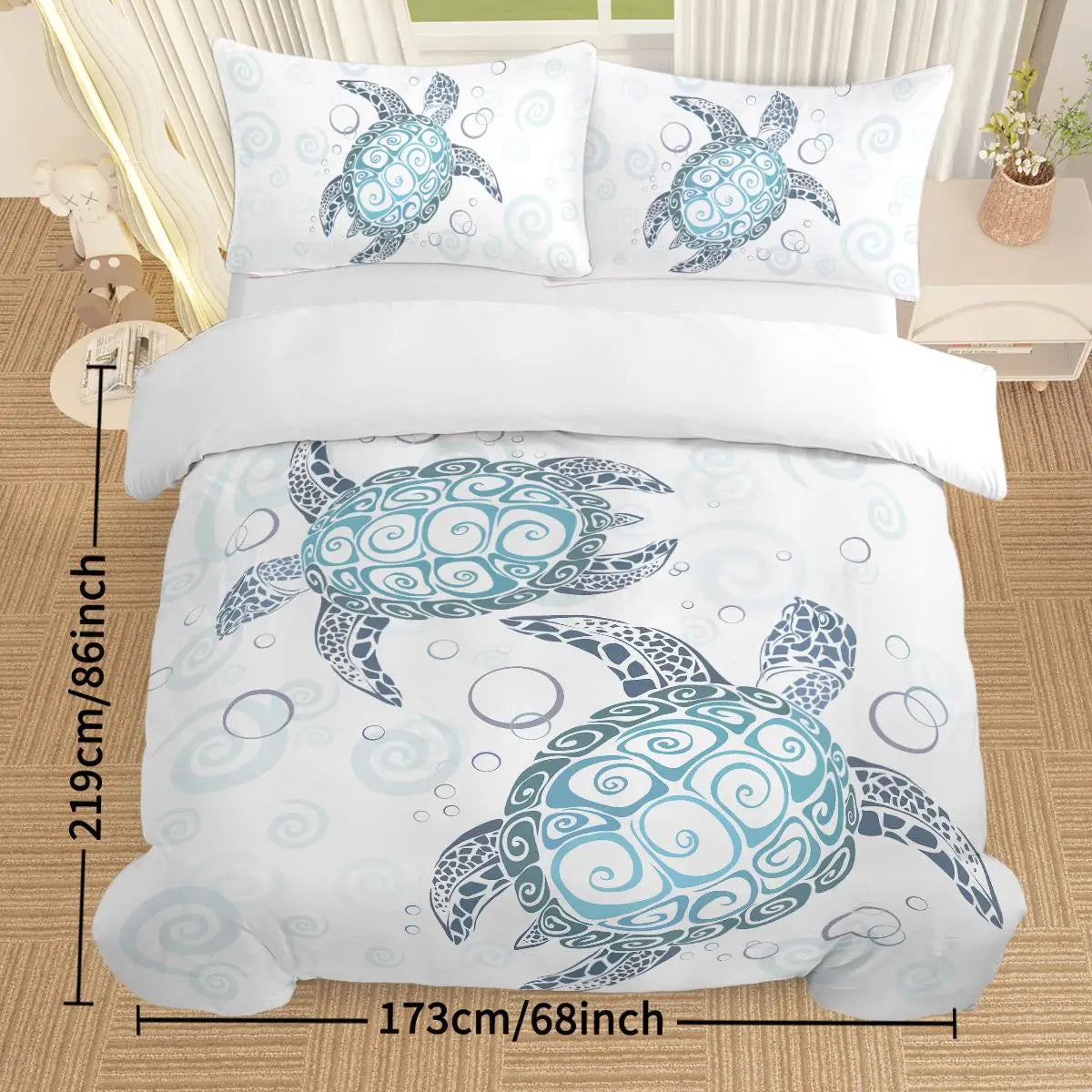 Aqua Teal Sea Bedding Set - 3 Piece Full Size Duvet Cover with Pillowcases, Ocean Theme Comforter Set