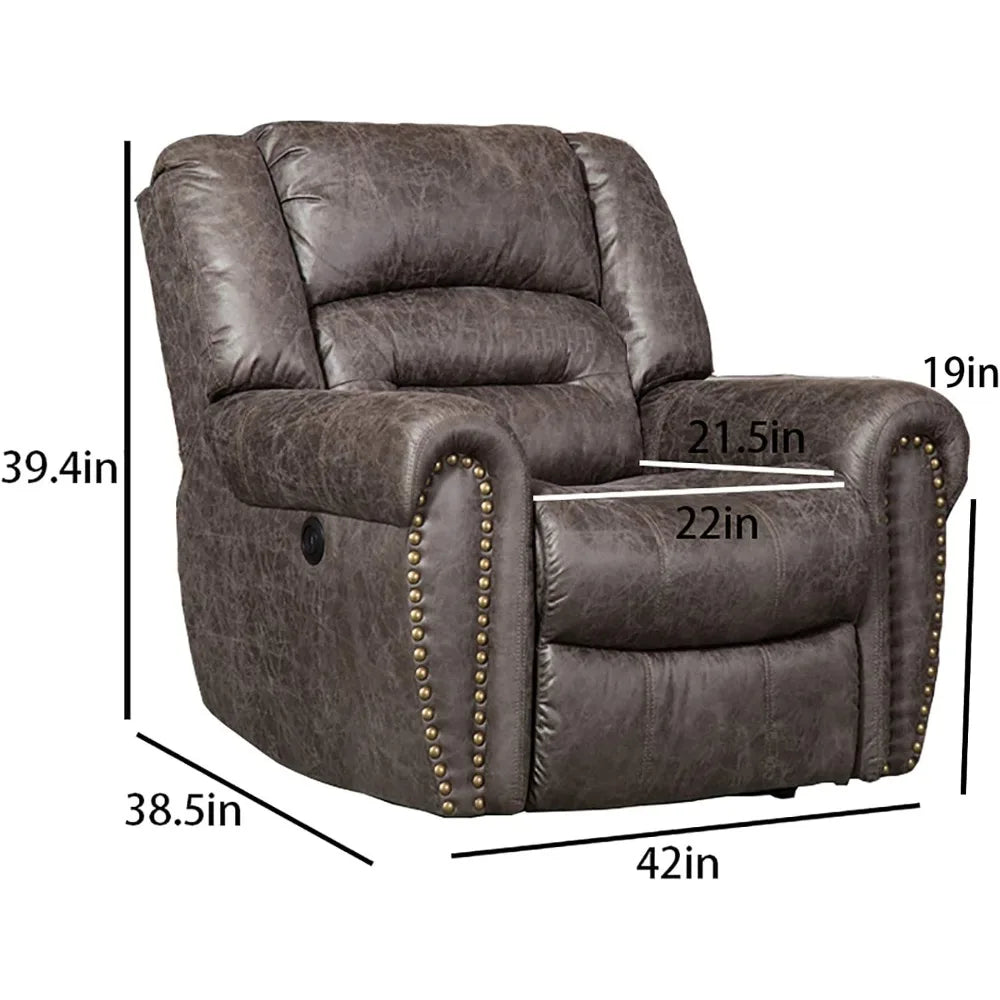 Electric Recliner Chair W/Breathable Bonded Leather, Classic Single Sofa Home Theater Recliner Seating W/USB Port (Smoky Gray)