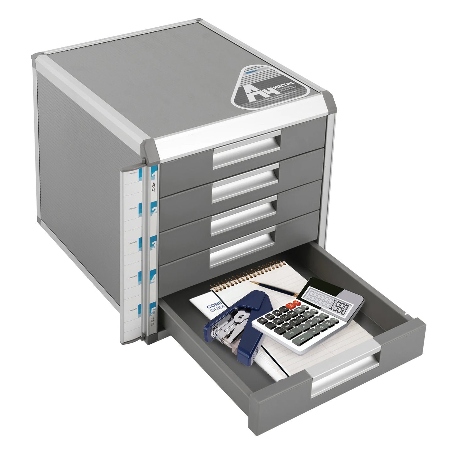 5-Drawer Locking File Organizer Cabinet with Key Lock, Aluminum Desktop Document Storage Box for Letter & A4 Files, Home Office Organizer