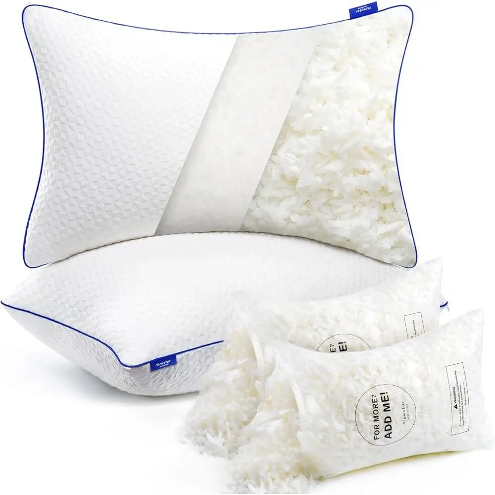 Adjustable Memory Foam Pillows Set 2 Shredded Neck Support