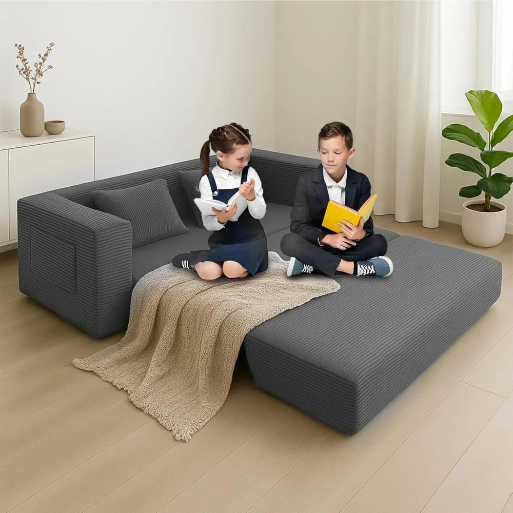 75 Inch Corduroy Foldable Sofa Bed With Pull Out Sleeper