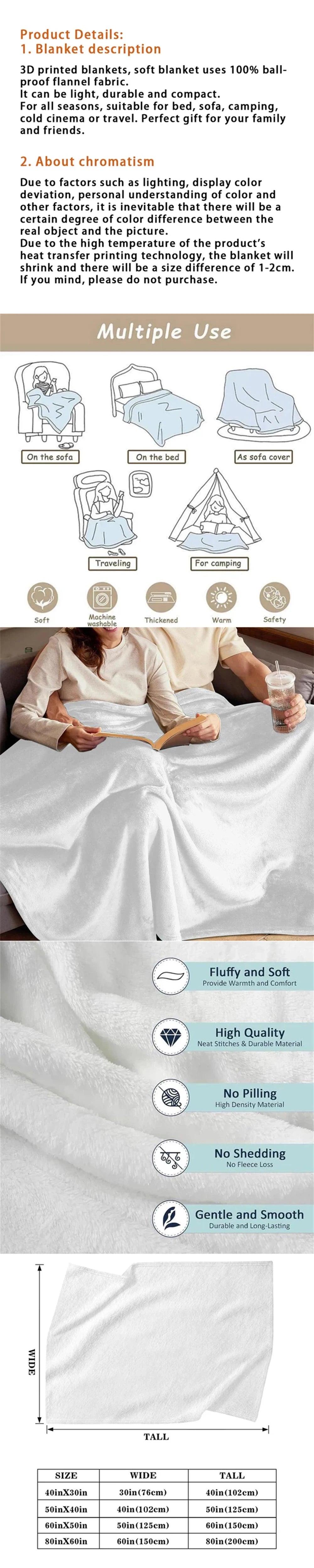 Heart Print Flannel Blanket - Digital Printed Soft Warm Suitable for Sofa Bed Travel Camping Office Beautiful Gift