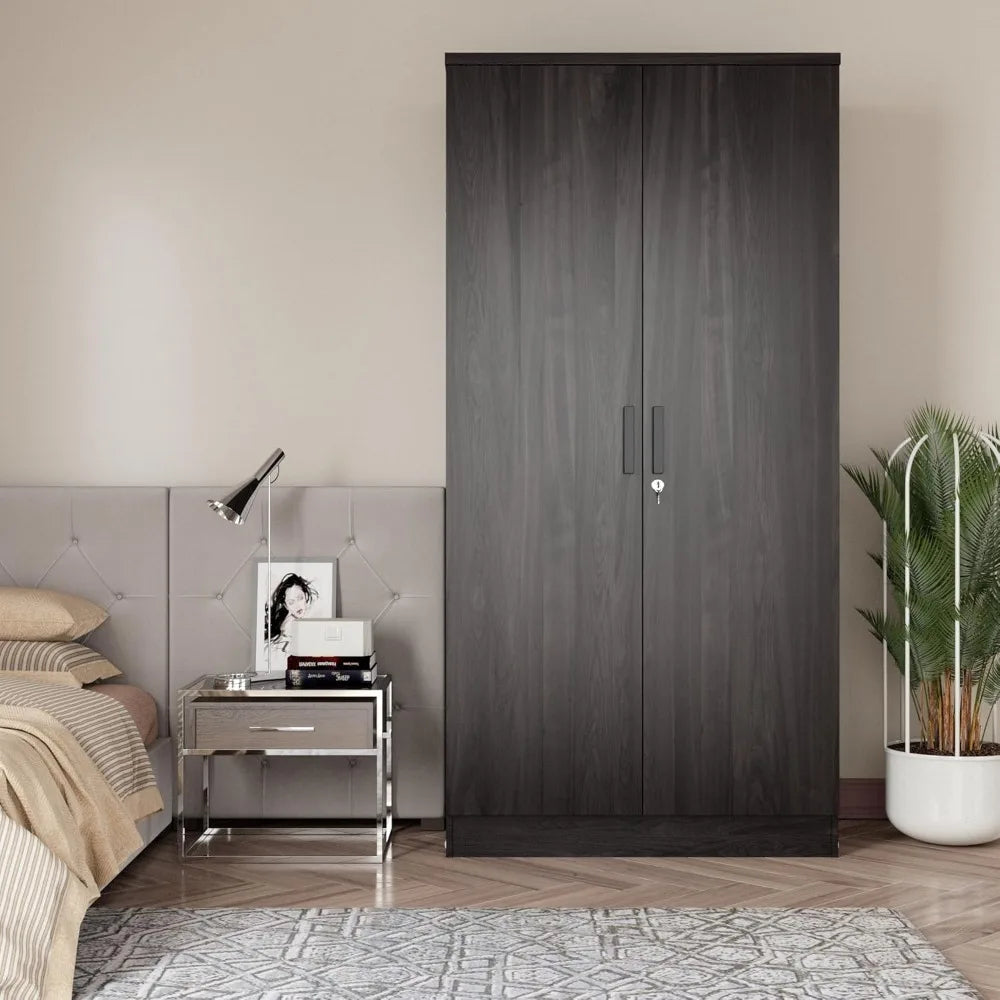2 Doors Wardrobe with Shelves (Grey)