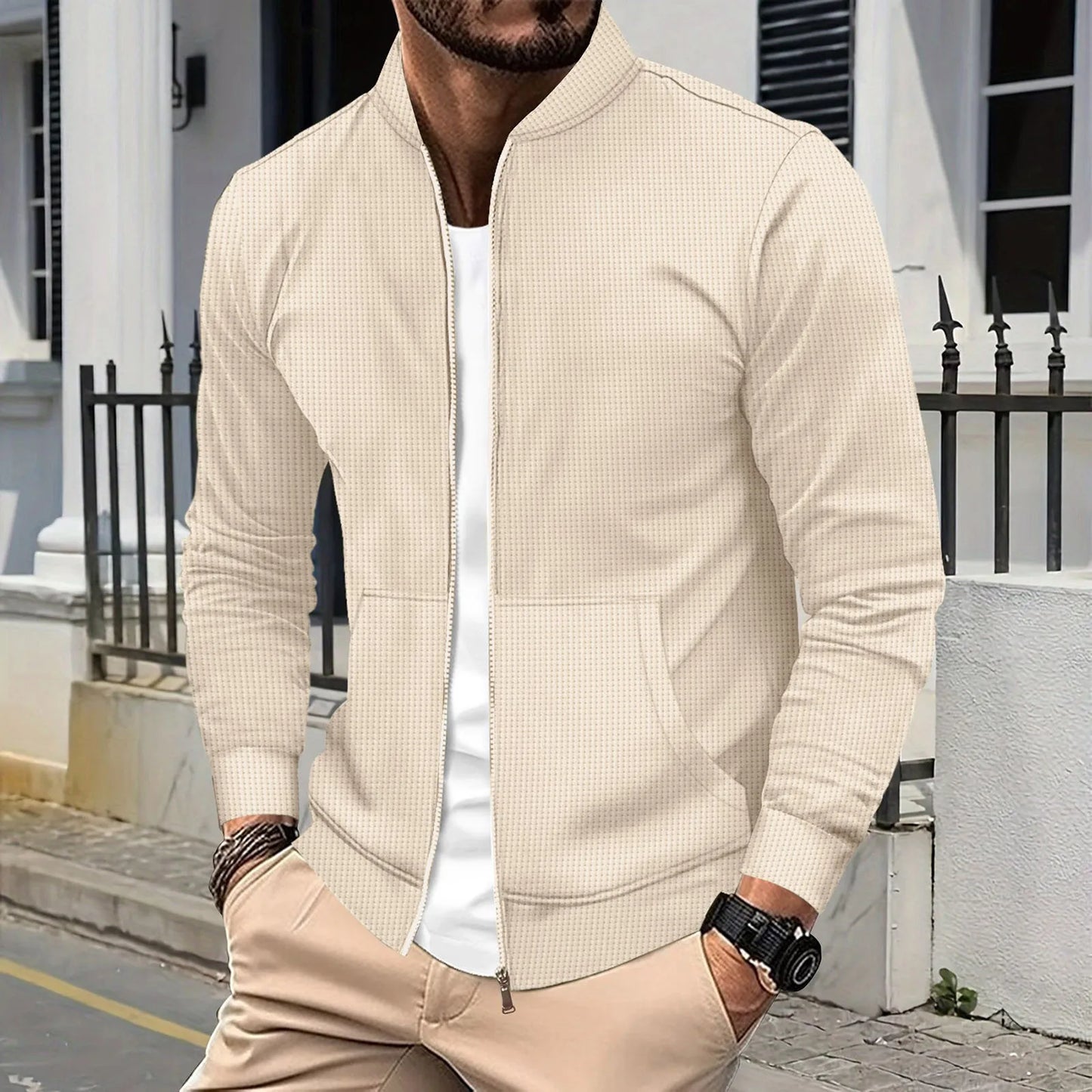 Men'S Casual Solid Color Zipper Jacket Men'S Pocket Lapel Slim Cardigan Jacket Men'S Trendy Simple Standing Jackets 남성의류