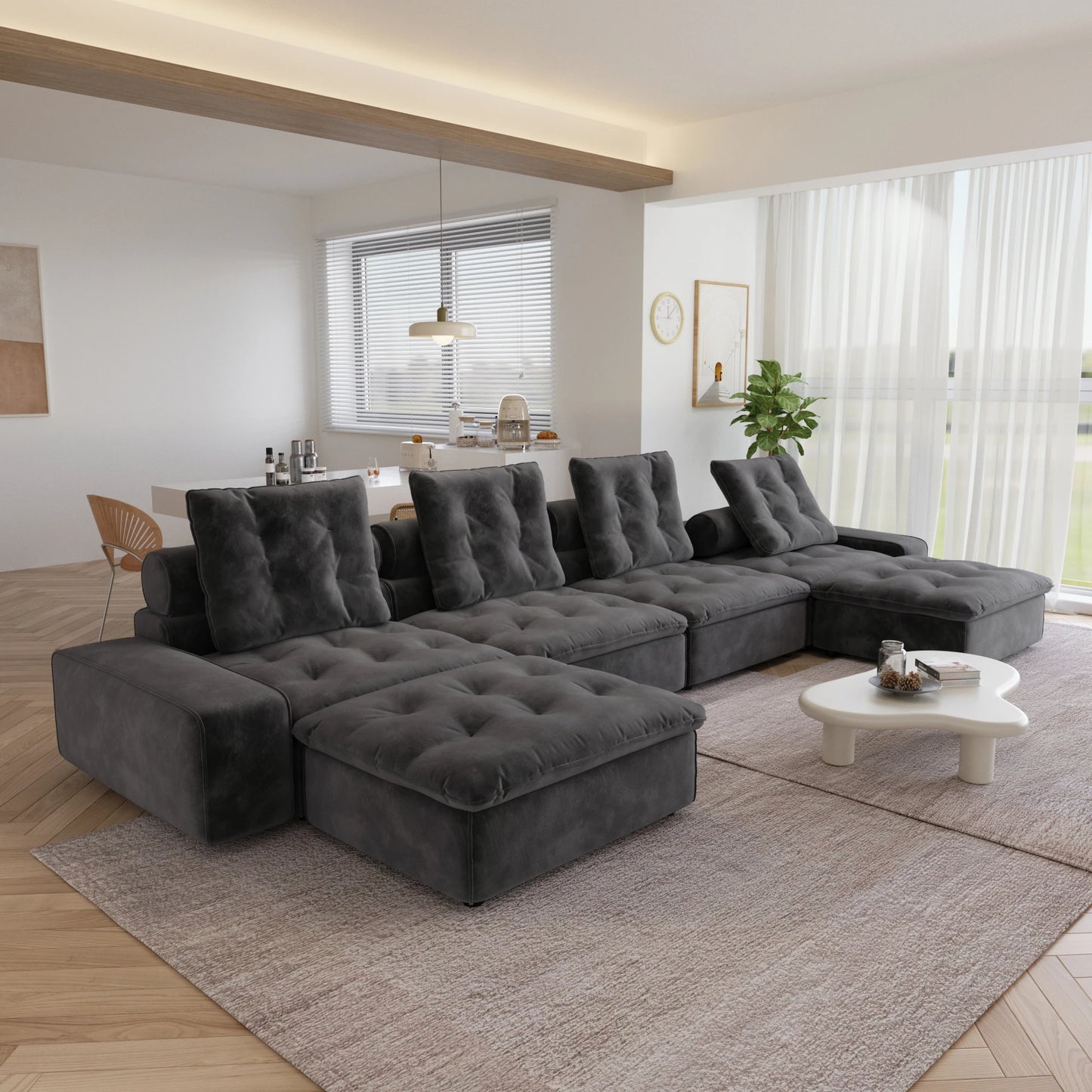Modular Cloud Sectional Couch Oversized Down Filled Sofa Couches with Chaise Ottoman Adjustable Backrest Couch For Living Room