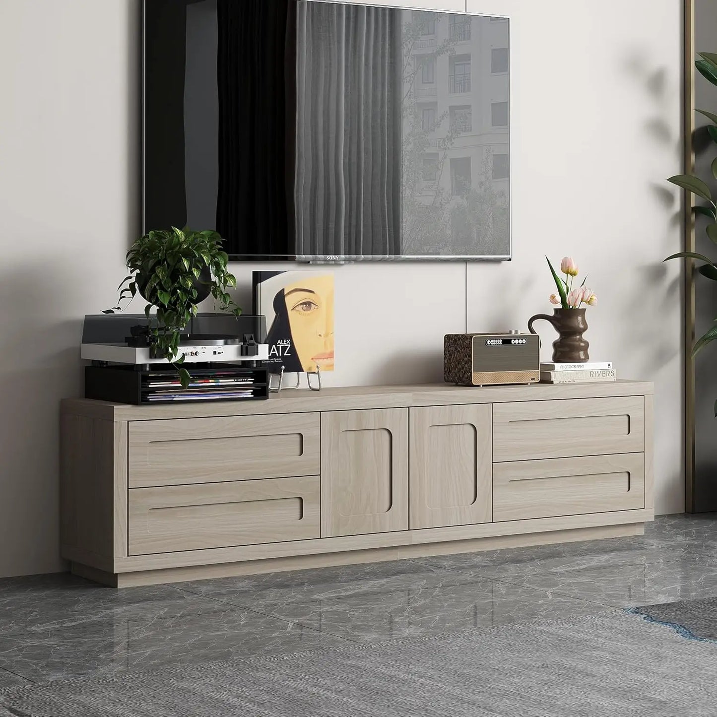 Farmhouse TV Stand for 100" TV, 94.5" Entertainment Center with Storage Drawers, Barn Doors and Cable Management, Media