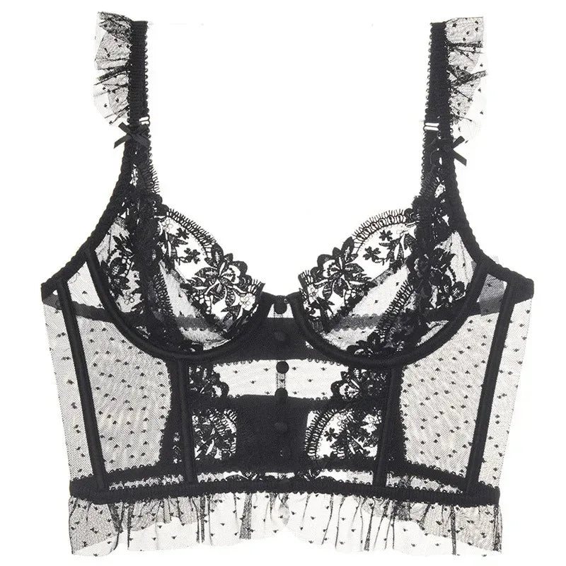 Women's Floral Lace Babydoll Lingerie Set. Sheer Nightdress with Matching Panties
