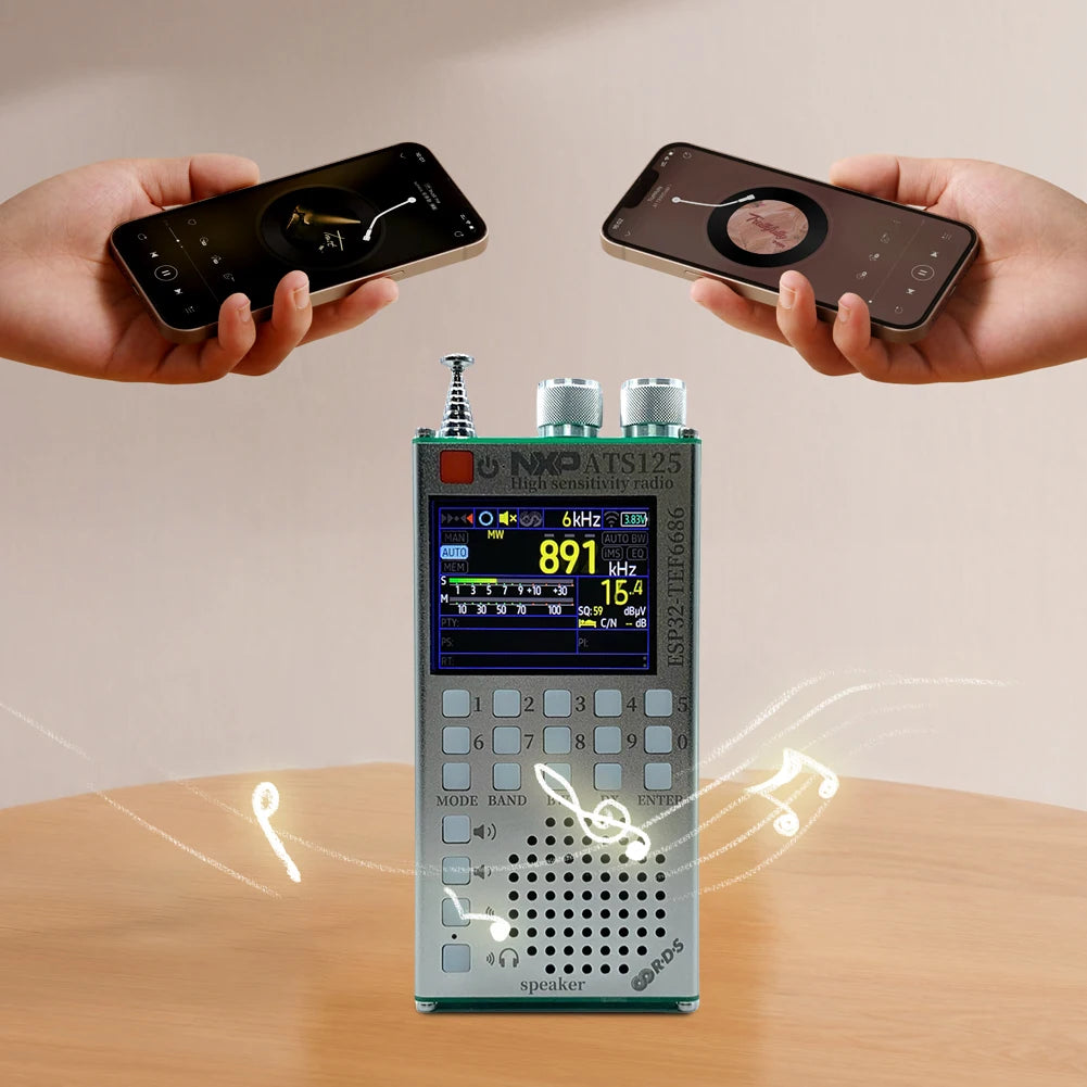 ATS125 High Sensitivity Radio 2.4 Inch Touch Screen RDS Data Display Radio Telescoping Antenna for Bluetooth-Compatible Speakers