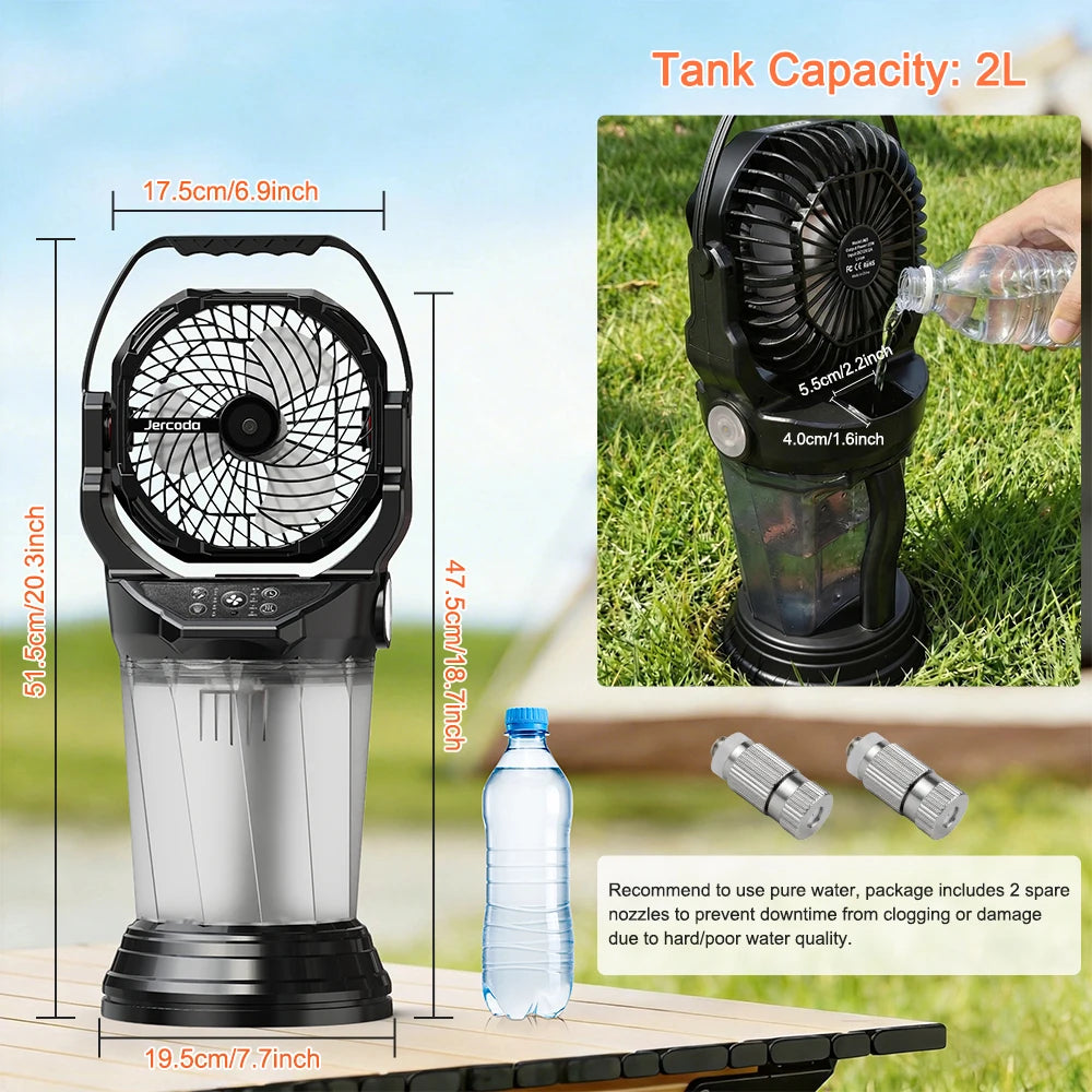 Portable Rechargeable Misting Fan with Remote Control .Outdoor Cooling Fan with Large Battery