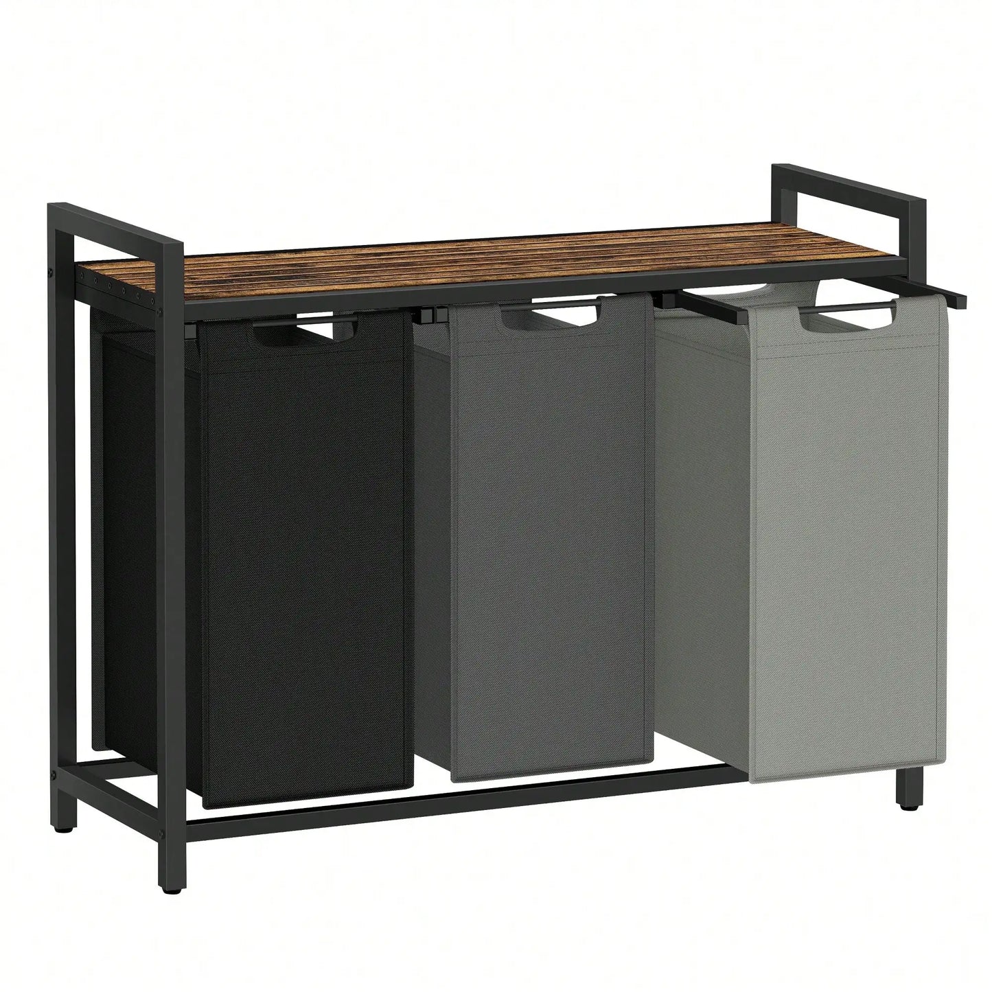 3-Bag Laundry Sorter with Rustic Wood Top. Large Laundry Hamper