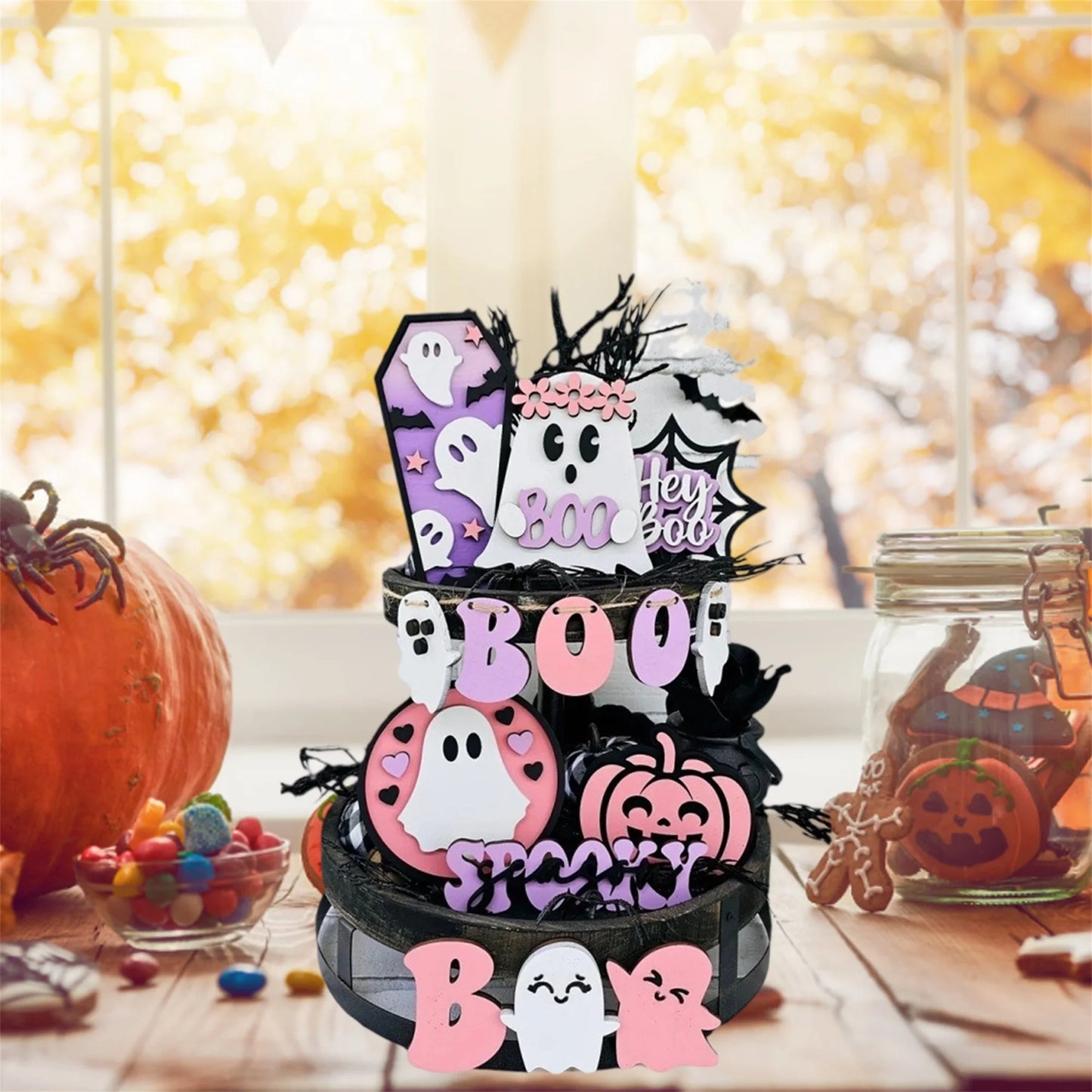Halloween Party Decor Set 14Pcs Ghost Pumpkin Wooden Signs