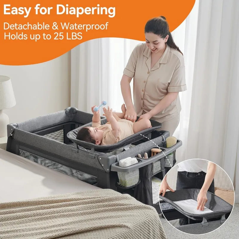 Magic Fold Playpen Portable Cribs Foldable Playpen Baby Playard One-Hand Folding Playards Diaper Changer and Storage S