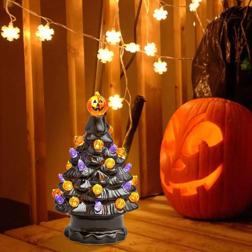 Halloween LED Tree Table Centerpiece Halloween Decor Ceramic Tree Christmas Tree Pumpkin Lighted Halloween Decorations