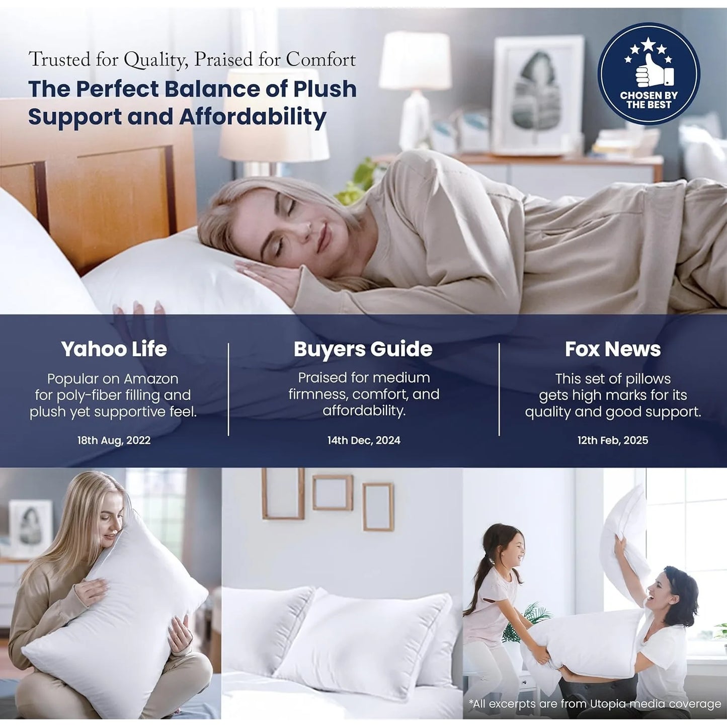 Bed Pillows for Sleeping Standard Size (White),Set of 2,Cooling Hotel Quality,Gusseted Pillow for Back, Stomach or Side Sleepers