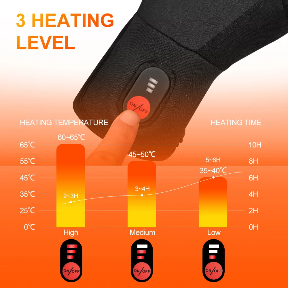 Rechargeable Electric Heated Gloves Waterproof Touch Screen