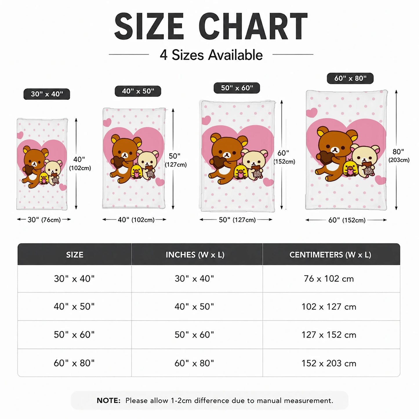Rilakkuma Throw Blanket 1PC Cute Pink Heart Polka Dot Print Kawaii Cartoon Soft Flannel for Valentine's Day Home Decor