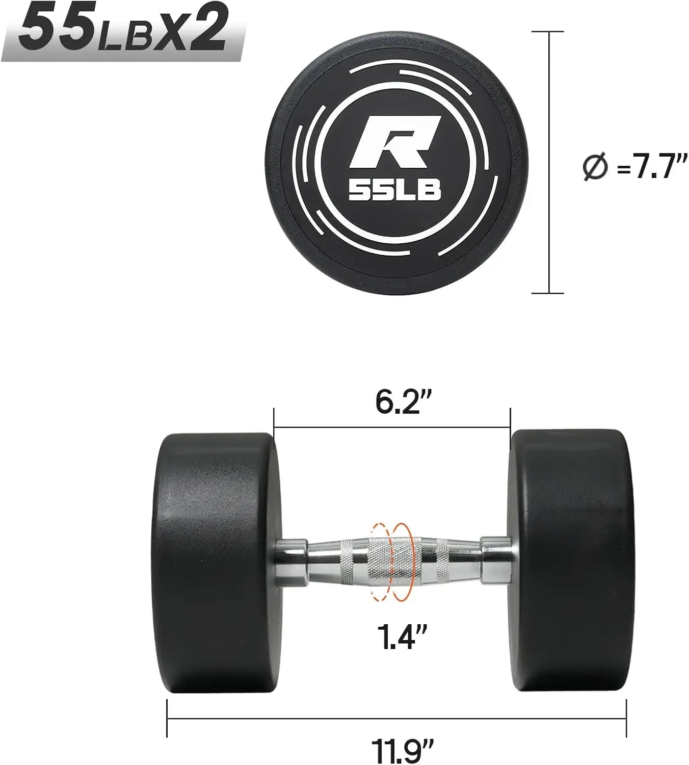 2x55 LBS PVC Encased Round Dumbbell sets with Knurled Handle and Optional Rack, Strength Training Equipment for Home Gym