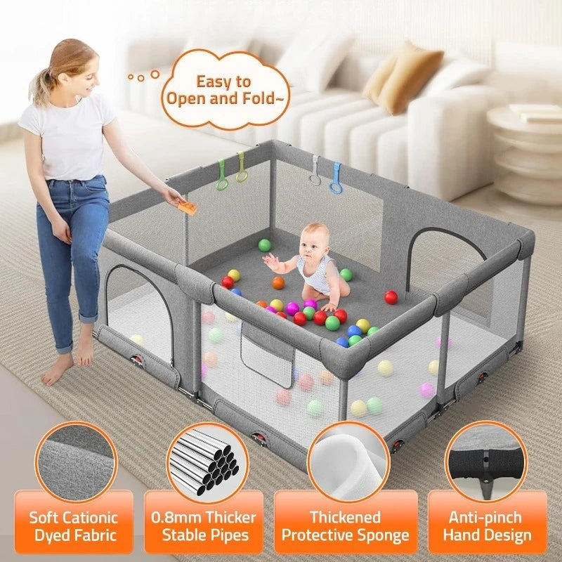 Foldable Playpen for Babies and Toddlers: 71" L x 59" W x 27" H(External Dimensions), Large Play Yard, Portable for Indoor