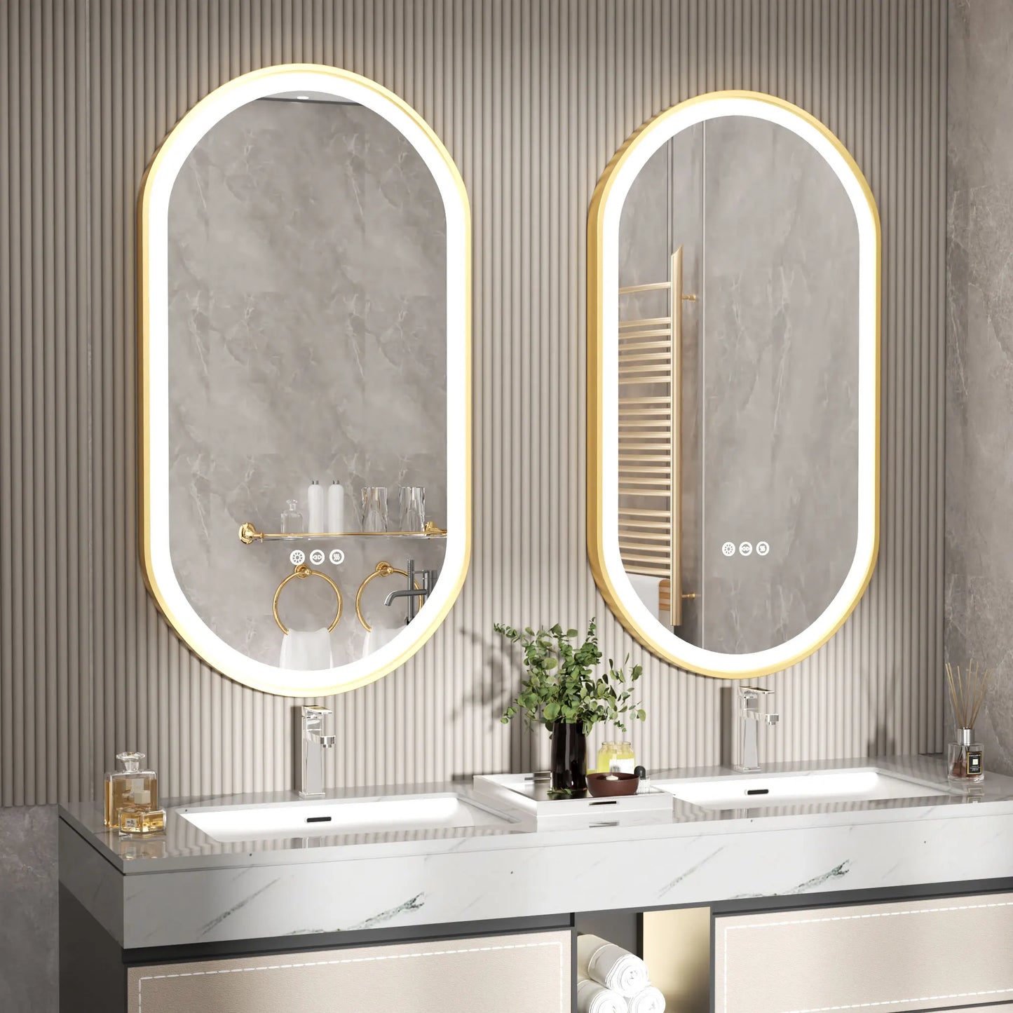 LED Oval Bathroom Mirror Dimmable Wall Mounted Vanity