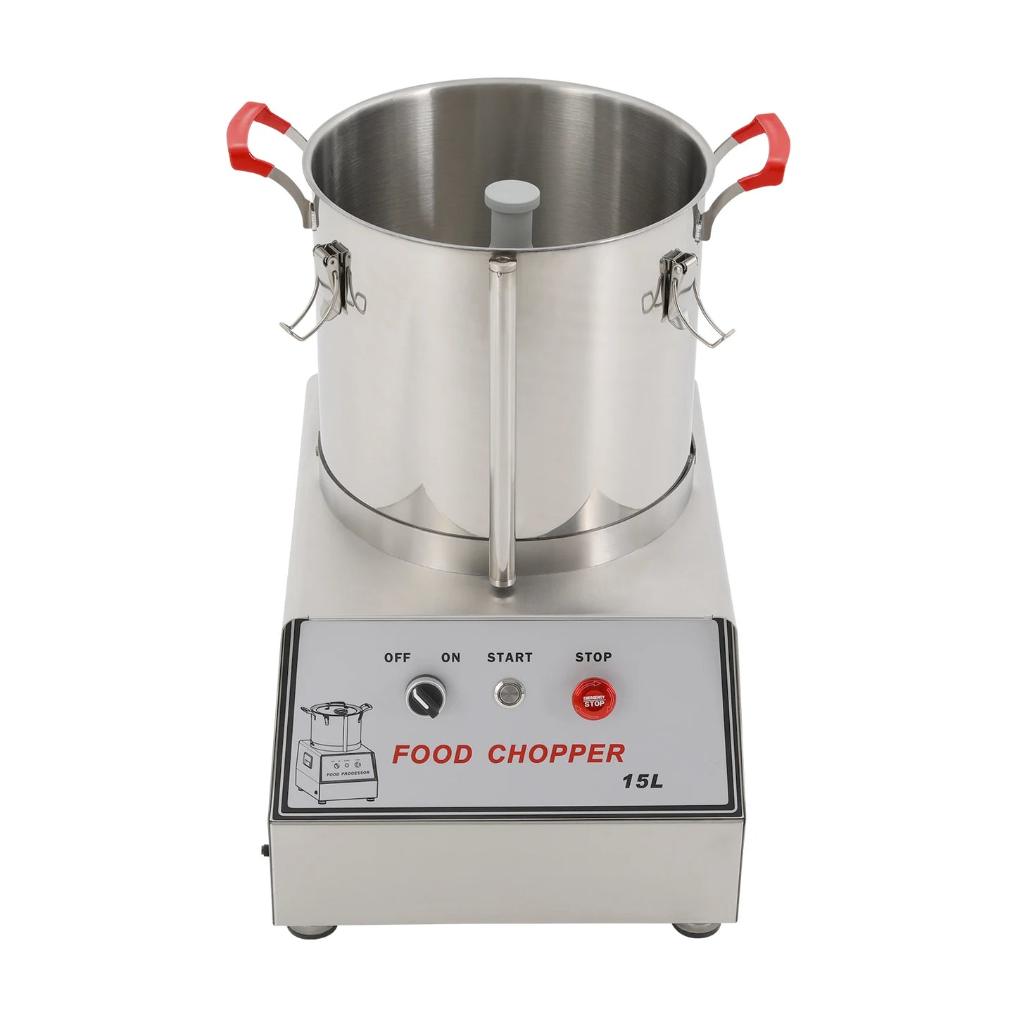 15L 201 Stainless Steel Silver Food Processor Chopping Machine 110V ,Tabletop 1400rpm for Restaurants, Cafeterias