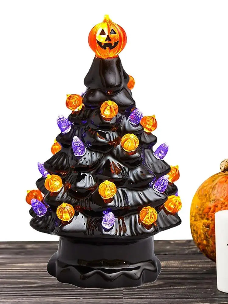 Halloween LED Tree Table Centerpiece Halloween Decor Ceramic Tree Christmas Tree Pumpkin Lighted Halloween Decorations