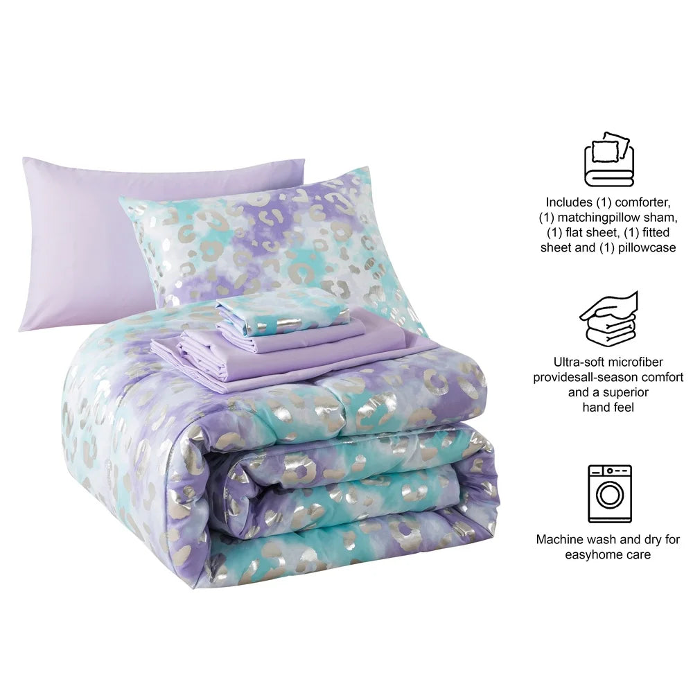 Kids Twin Cheetah Bedding Set 5 Piece Reversible Comforter