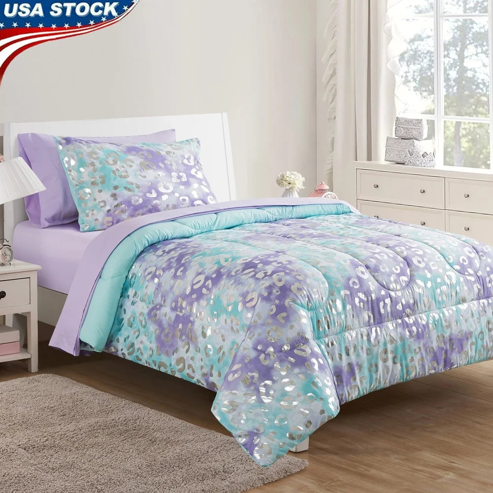 Kids Twin Cheetah Bedding Set 5 Piece Reversible Comforter