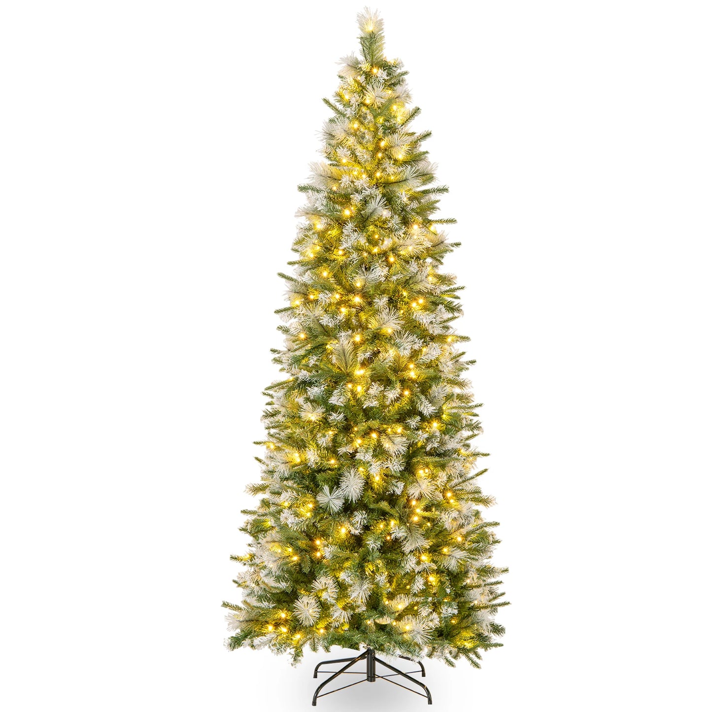 6FT–9FT Pre-Lit Pencil Artificial Christmas Tree Slim Hinged Holiday Tree with Warm LED Lights