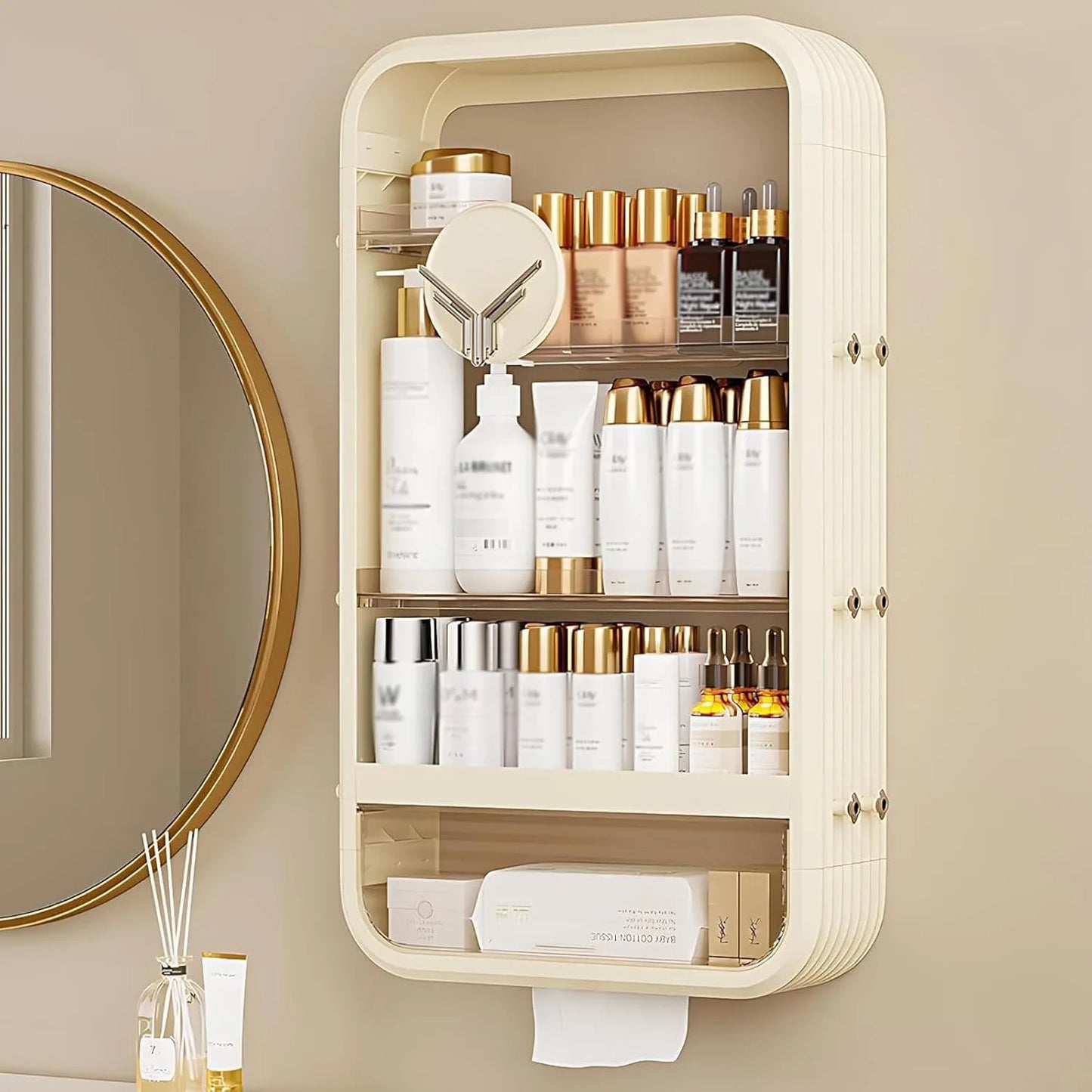 Wall Mount Makeup Organizer With Tissue Hole No Drilling