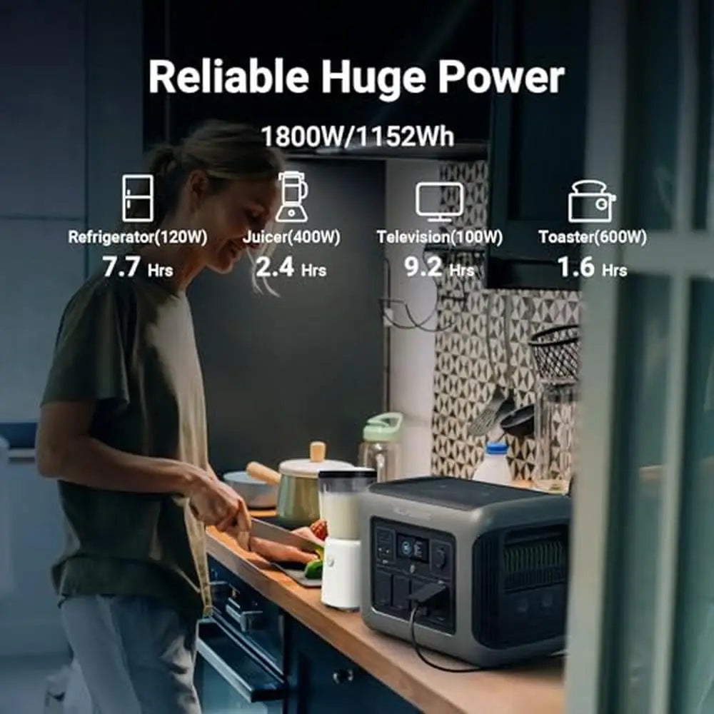 Portable Power Station 1152Wh LiFePO4 Battery Solar Generator Camping RV Home Party UPS Backup Eco Mode Low Noise 10 Year Life
