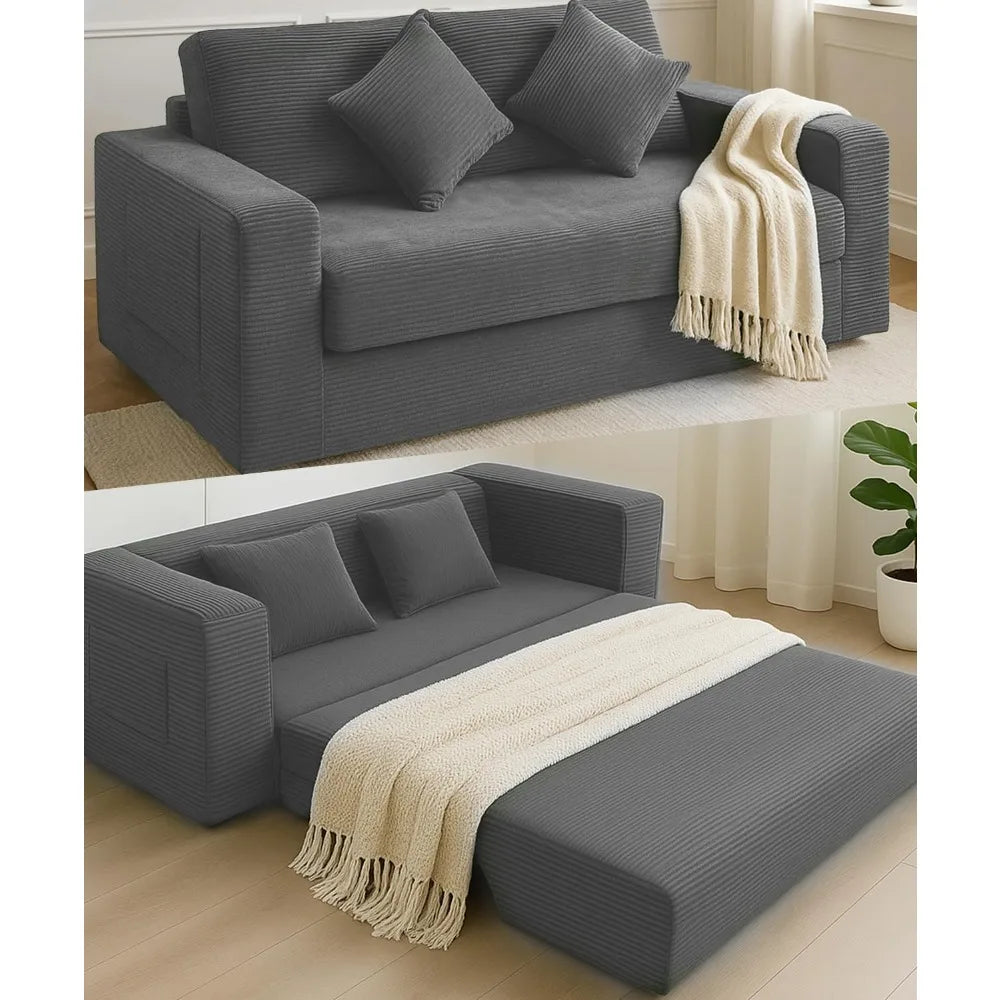 75 Inch Corduroy Foldable Sofa Bed With Pull Out Sleeper