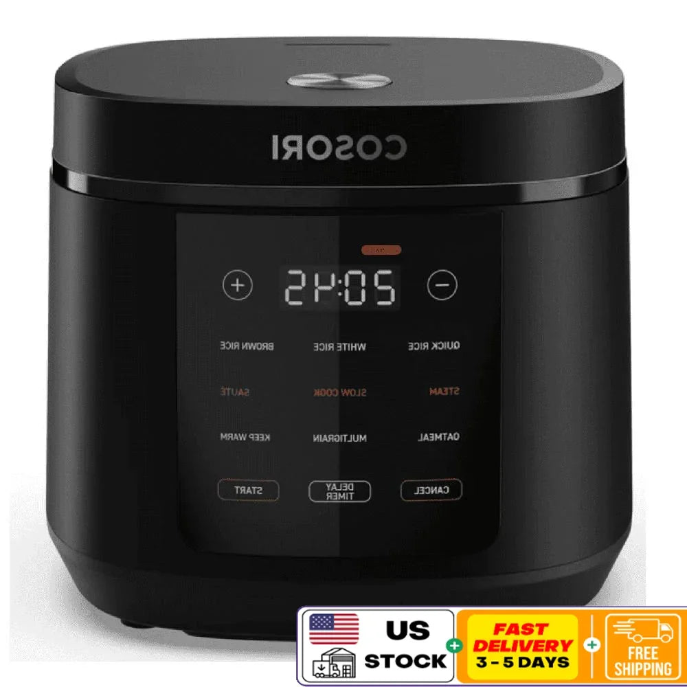 10-Cup Rice Cooker 9-in-1 Cooking Functions Adjustable Temperature Automatic Shut-Off Nonstick Inner Pot Dishwasher Safe