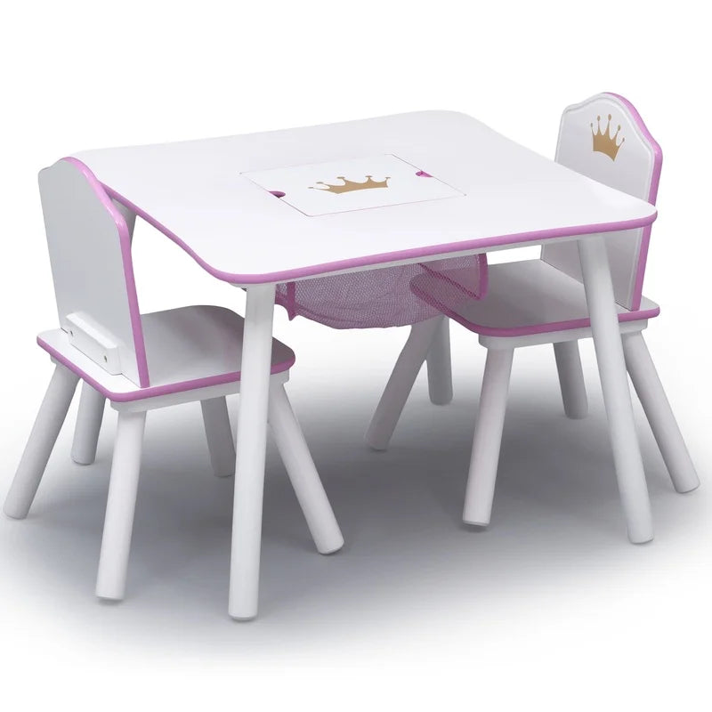 Kids Princess Crown Table and Chair Set with Storage Durable Wood Ideal Art Tea Parties and Playtime