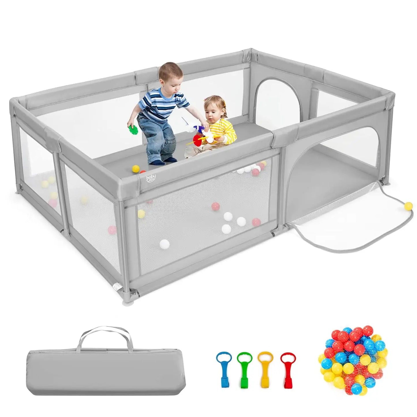 Playpen for Toddlers, Extra Large Playard Playpen for Toddlers Indoor & Outdoor with Ocean Balls, Non-Slip Suction Cups, Handleb