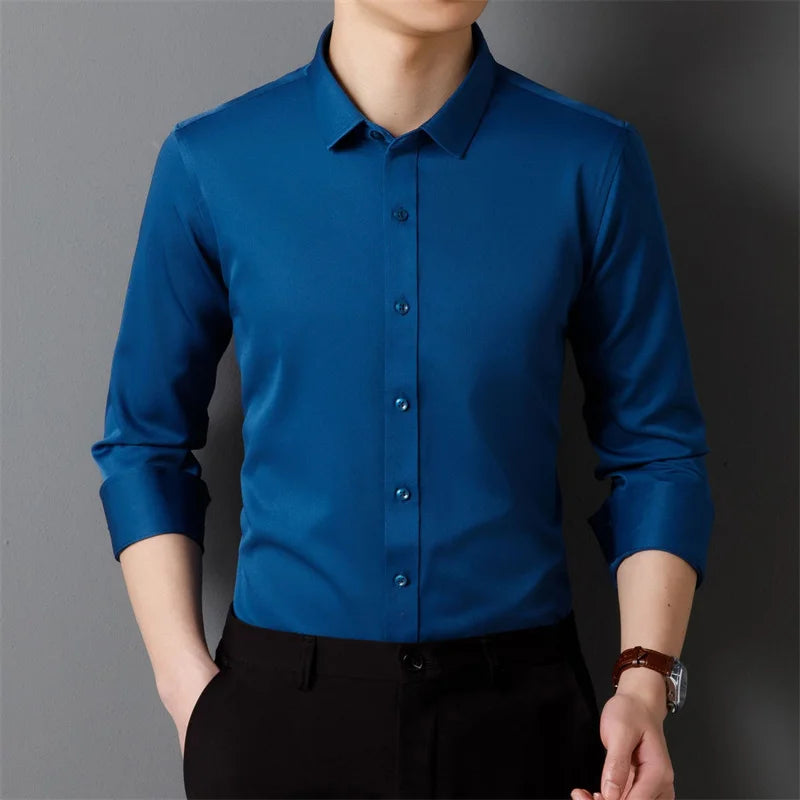 Men’s Stretch Long Sleeve Business Shirt. Comfortable Professional Button-Up