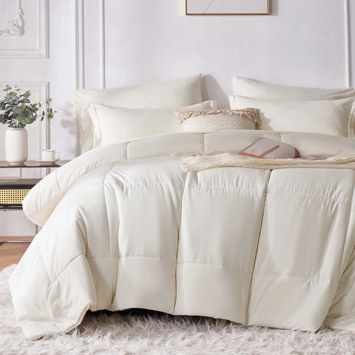 7 Piece Bed In A Bag Comforter Set Queen, Stylish solid geometry Comforter And Sheet,Pillowcase Set, ideal gift