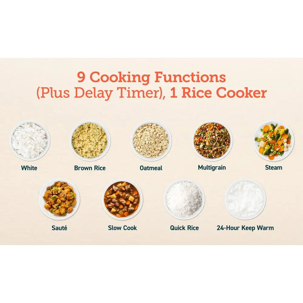 10-Cup Rice Cooker 9-in-1 Cooking Functions Adjustable Temperature Automatic Shut-Off Nonstick Inner Pot Dishwasher Safe