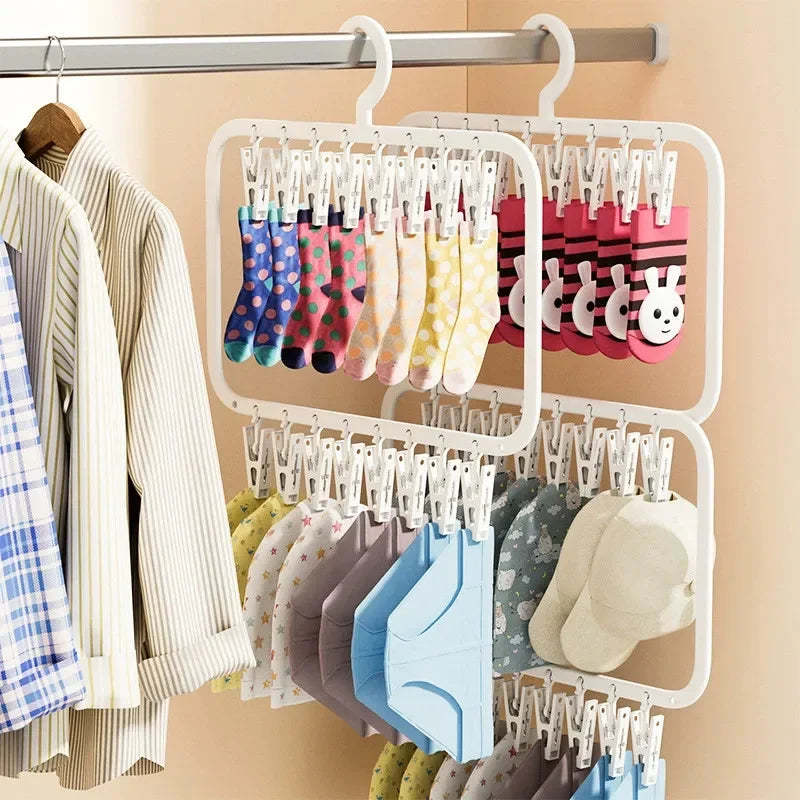 Multi-Clip Sock & Laundry Drying Hanger for Socks, Underwear, Baby Clothes & Delicates